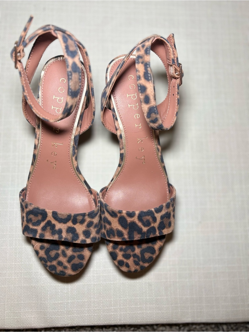 Leopard Print Block Heel Sandals | Animal Print Ankle Strap Heels | Neutral - Picture 3 of 7